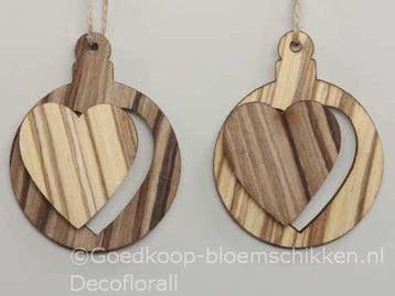 Hangers houten ballen Harten 2D Naturel 8 cm set van 2 stuks, Ophalen of Verzenden, Nieuw
