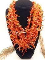 Ketting 250 g - Mediterraan koraal en katoen - Vintage