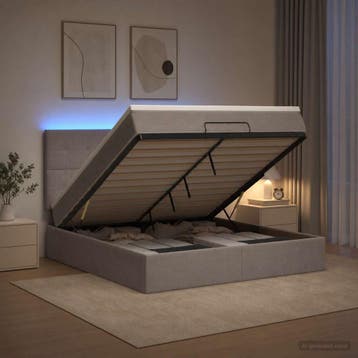 vidaXL Ottoman Bed met Matrassen en LED Taupe 140 x 200 cm, Verzenden, Nieuw