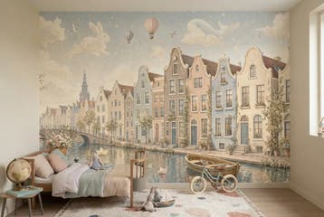 Grachtenpanden fotobehang – behang kinderkamer op maat, Verzenden, Fotobehang