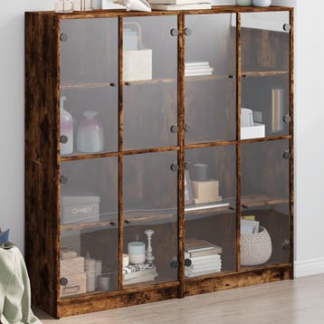 vidaXL Boekenkast met deuren 136x37x142 cm hout gerookt, Minder dan 50 cm, Verzenden, Nieuw, Minder dan 100 cm