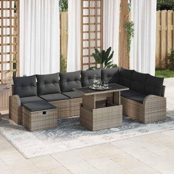 vidaXL Tuin Sofa Set 9 st Grijs poly rattan, Verzenden, Nieuw, Rotan, Meer dan 8 zitplaatsen