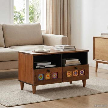 vidaXL Salontafel met lade Bruin 80 x 54 x 40 cm Massief, Verzenden, Nieuw, Overige houtsoorten, 50 tot 100 cm