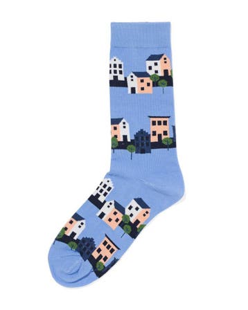HEMA Sokken voor volwassenen happy home blauw van €4.99 sale, Verzenden, Nieuw, Blauw