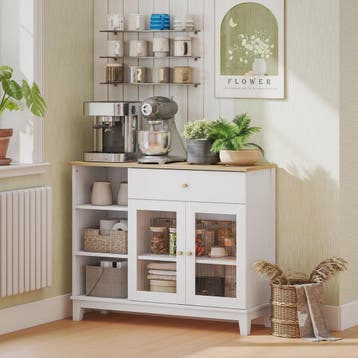 Stijlvol Wit Sideboard met Glazen Deuren, Lade en Open Vakke, Verzenden, Nieuw