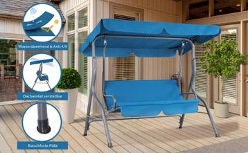 Hollywood Tuinschommel Blauw met Zonnedak (Stoelen), Tuin en Terras, Verzenden, Nieuw