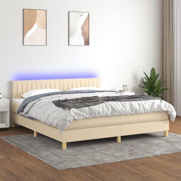 vidaXL Boxspring met matras en LED stof crèmekleurig 160x200, Verzenden, Stof, 160 cm, Nieuw