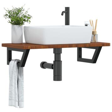 vidaXL Badkamer wandschap staal en massief eikenhout, Verzenden, Nieuw