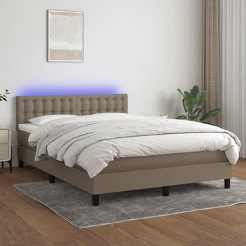 vidaXL Boxspring met matras en LED stof taupe 140x190 cm, Verzenden, Stof, Nieuw, Tweepersoons