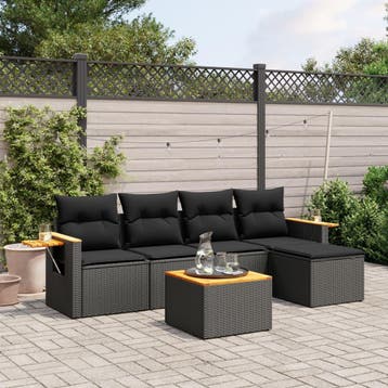 vidaXL 6-delige Loungeset met kussens poly rattan zwart, Verzenden, Nieuw, Loungeset