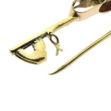 Antiek bicolor gouden broche met carneool, Gebruikt, Ophalen of Verzenden, Met edelsteen, Goud