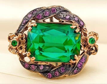 Zonder minimumprijs - Ring - 9 kt. Roségoud, Zilver Smaragd, Nieuw