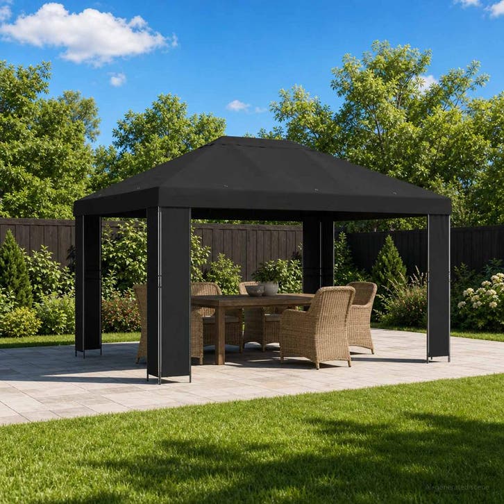 vidaXL Paviljoen 4 × 3 m Zwart Polyester en staal 190 gsm, Tuin en Terras, Partytenten, Nieuw, Verzenden