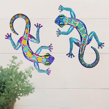 Kleurrijke Metalen Muurdecoratie Gecko - Levendige Hagedis S