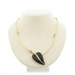 Gouden collier met onyx en diamanten; 0,03 ct. (Ketting), Gebruikt, Overige kleuren, Ophalen of Verzenden, Met edelsteen