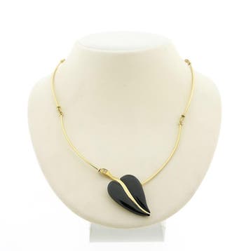 Gouden collier met onyx en diamanten; 0,03 ct. (Ketting), Gebruikt, Ophalen of Verzenden, Met edelsteen, Goud