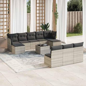 vidaXL 11-delige Loungeset met kussens poly rattan, Verzenden, Nieuw, Loungeset