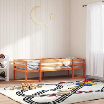 vidaXL Kinderbedframe massief grenenhout wasbruin 90x200 cm, Huis en Inrichting, 90 cm, Eenpersoons, Bruin, Verzenden