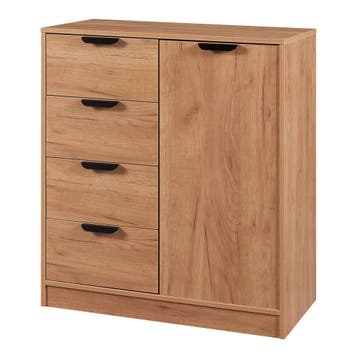 Commode Varkaus ladekast mdf met 4 lades 1 deur 90x80x40 cm, Verzenden, Nieuw