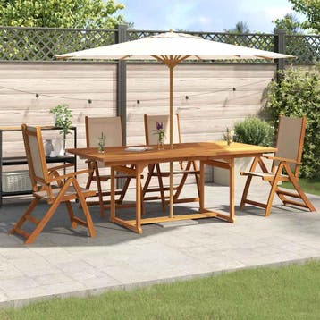 vidaXL 5-delige Tuinset massief acaciahout en textileen, 4 zitplaatsen, Nieuw, Tuinset, Verzenden