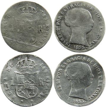 Spanje. Isabel II. Real Lote de 2 monedas acuñadas en