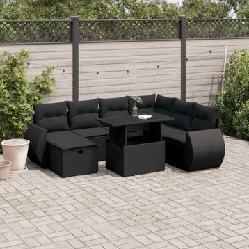 vidaXL 8-delige Loungeset met kussens poly rattan zwart, Verzenden, Nieuw, Loungeset
