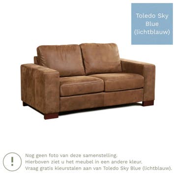 Leren bank Enjoy - 2 zits - Toledo Sky Blue (lichtblauw) -, 150 tot 200 cm, Nieuw, Ophalen of Verzenden, Rechte bank