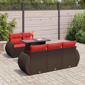 vidaXL 6-delige Loungeset met kussens poly rattan acacia, Verzenden, Nieuw, Loungeset