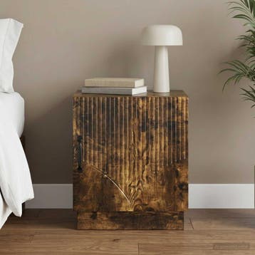 vidaXL Nachtkastje Gerookt eiken 43 x 34,5 x 47 cm Bewerkt, Minder dan 45 cm, Verzenden, Nieuw, Minder dan 55 cm