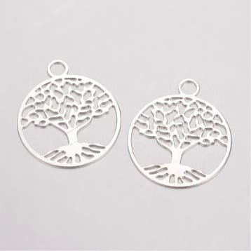 2 x Metalen bedeltje Tree of Life 24 x 20 x 0,5 mm – oogj., Ophalen of Verzenden, Nieuw, Bedel