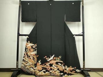 Japanse zwarte kimono met lange mouwen. - Zijde - Japan -, Antiek en Kunst
