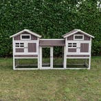 Konijnenhok Amalie Duo met ren Wit/Taupe Dennenhout Afmeting, Verzenden, Nieuw