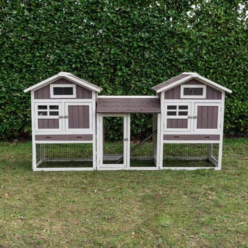 Konijnenhok Amalie Duo met ren Wit/Taupe Dennenhout Afmeting, Verzenden, Nieuw