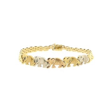 Tricolor gouden armband met olifanten (Schakelarmband), Sieraden, Tassen en Uiterlijk, Armbanden, Ophalen of Verzenden, Gebruikt