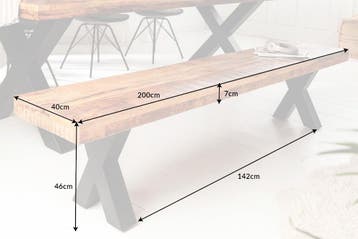 Bank Iron Craft X 200cm Mango natuurlijk 70mm/ 40159, Ophalen of Verzenden, Nieuw
