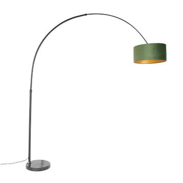 Booglamp zwart velours kap groen met goud 50 cm - XXL, Verzenden, Nieuw, Modern