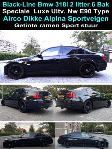 Stoere Black-Line Edition Sedan 318i 6Bk M2007 Leer Inr Mog, Gebruikt, Zwart, Leder, Handgeschakeld
