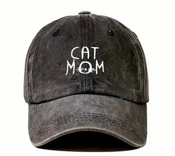 Cap Cat Mom antraciet grijs met witte geborduurde tekst, Ophalen of Verzenden, Nieuw