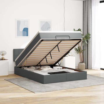 vidaXL Bed met matras 140x200 cm stof donkergrijs, Huis en Inrichting, Verzenden, 140 cm, 200 cm, Nieuw