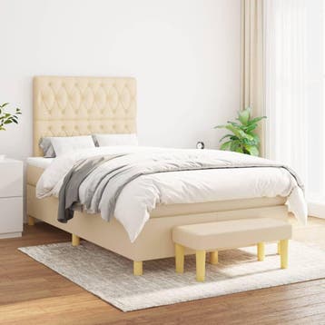 vidaXL Boxspring met matras stof crèmekleurig 120x200 cm, Verzenden, Nieuw, Twijfelaar, 120 cm