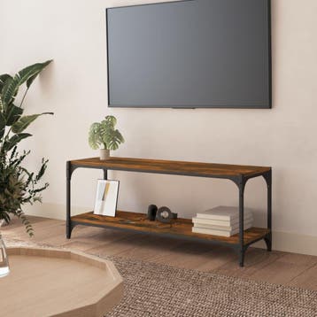 vidaXL Tv-meubel 100x33x41 cm bewerkt hout en staal gerookt, Huis en Inrichting, Minder dan 50 cm, Verzenden, Nieuw, Minder dan 100 cm