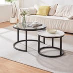 Salontafel set van 2 Kokkola rookglas marmer wit en zwart [e, Huis en Inrichting, Tafels | Salontafels, Verzenden, Nieuw