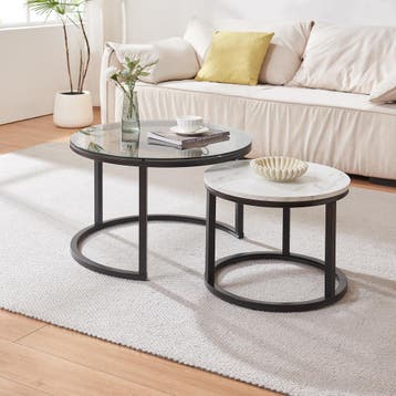 Salontafel set van 2 Kokkola rookglas marmer wit en zwart [e, Verzenden, Nieuw