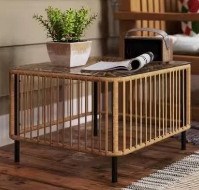 Rotan Terrastafel met Glazen Blad – Vierkant Weerbestendig, Tuin en Terras, Tuintafels, Nieuw, Verzenden
