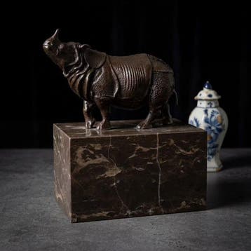 Beeld, Neushoorn - 16 cm - Brons, Marmer
