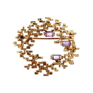 Gouden broche met amethist 14 krt, Ophalen of Verzenden, Nieuw