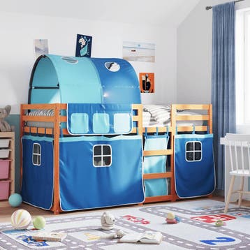 vidaXL Stapelbed met gordijnen 90x190 cm massief grenenhout, 90 cm, Eenpersoons, Nieuw, 190 cm of minder