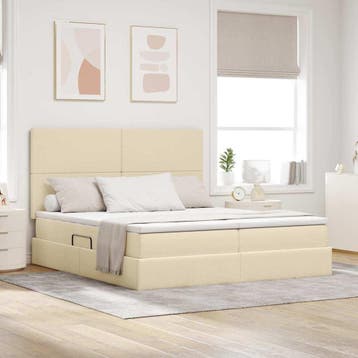 vidaXL Opslag bed met hoofdeinde met opslag Crème 180 x 200, Verzenden, Nieuw, Crème