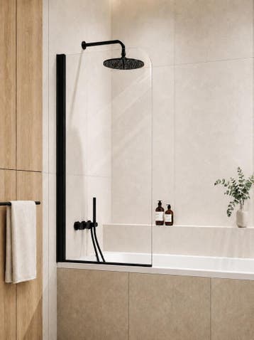 Badwand Torino 60 x 140 cm Zwart Badscherm Draaibaar 5 mm, Verzenden, Nieuw, Bad