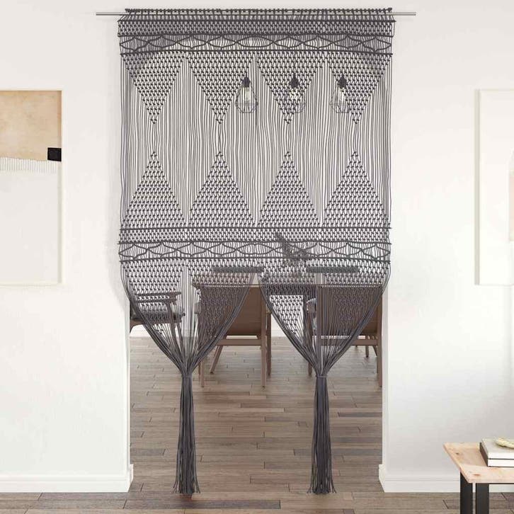 vidaXL Gordijn macramé 140x240 cm katoen antraciet, Huis en Inrichting, Stoffering | Gordijnen en Lamellen, Nieuw, Verzenden
